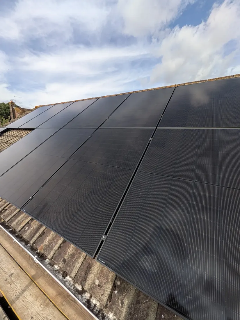 Close-up of all-black rooftop solar panels